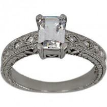 wedding photo - 1ct Emerald Cut In Antique Milgrain Engagement Ring With Antique Shank 0.05ctw