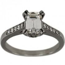 wedding photo - 1ct Emerald Cut In Pave Diamond Solitaire Engagement Ring With 0.30ctw Diamonds