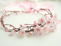 wedding photo -  Cherry Sakura blossom crown, bridal flower crown, wedding flower crown, pink flower crown, Bridal headpiece, spring wedding