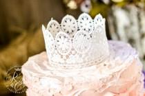wedding photo - White Rustic/White Wedding Lace Crown Cake Topper/Princess Party/Vintagewedding/White Lace/Party Decoration/Romanticwedding/First Birthday/
