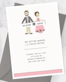 wedding photo - Wedding invitation kit with custom couple illustration portrait, fun modern wedding invite design