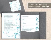 wedding photo -  Printable Pocket Wedding Invitation Suite Printable Invitation Aqua Wedding Invitation Blue Invitation Download Invitation Edited jpeg file