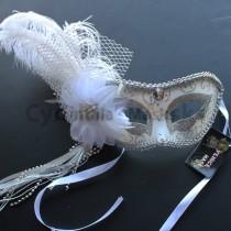 wedding photo - White pvc Venetian Ostrich Feather Mask for wedding dancing Masquerade 4B6B SKU: 6F51