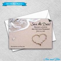 wedding photo - Save the Date Magnet + Envelope - Wedding magnets - Heart on Beach Design