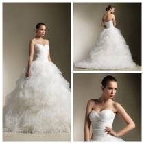 wedding photo -  Traditional Strapless Ball Gown Wedding Dress with Feathers Pick Up Skirt