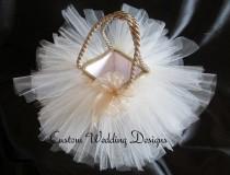 wedding photo - Beautiful Champagne and Ivory Tulle Flower Girl Basket. Adds a touch of class to any wedding. Comes on other colors.