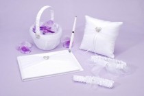 wedding photo -  5-Piece Rhinestone Heart Guest Book Set with Pen, Ring Pillow. Flower Girl Basket. and 2 Garters