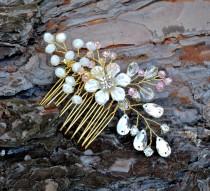 wedding photo - Pink Comb Wedding Hair Comb Bridal Hair Comb Bridal Crystal Comb Haircomb Bridal Headpiece Small Comb