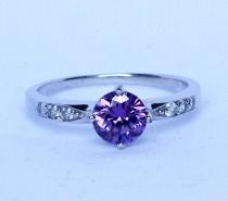 wedding photo - Natural Amethyst Solid Sterling Silver Solitaire engagement ring