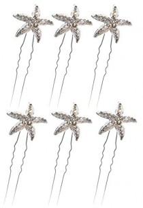 wedding photo -  Crystal Starfish Hair Pins in Silver