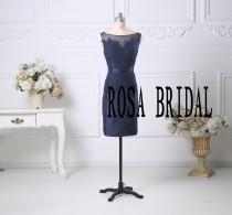 wedding photo - Navy Mother of the Bride Dress with Jacket, Navy prom dress,  Formal dress with 3/4 sleeves Jacket, Taffeta prom dress  Custom Size Color