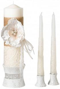 wedding photo - Burlap and Lace Candle Set