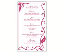 wedding photo -  Wedding Menu Template DIY Menu Card Template Editable Text Word File Instant Download Fuchsia Hot Pink Menu Card Printable Menu 4x7inch
