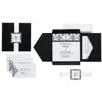 wedding photo -  Black & White Scroll Monogram Pocket Invitation Kit