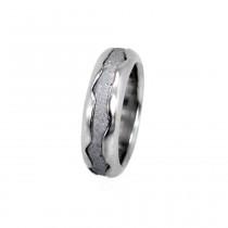wedding photo - Meteorite Ring / Wavy White Gold Ring / Gibeon Meteorite Inlay