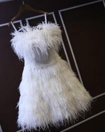 wedding photo -  JW16197 Swoon ostrich feathers white wedding party gown
