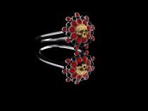 wedding photo - Blood Sun Skull Ring with Rubies and Black Diamonds Gold Ring
