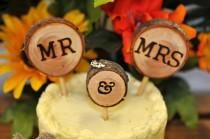 wedding photo - rustic wedding cake toppers 3pcs- wedding cake decorations - rustic decorations - wood slices - woodland wedding - personalized cake toppers