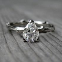 wedding photo - Pear Moissanite Twig Engagement Ring: White, Yellow, or Rose Gold; Forever Brilliant ™