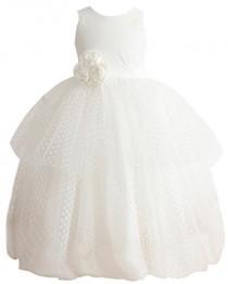 wedding photo -  Polka Dot Tulle Off White Bow Dream Flower Girl's Dress