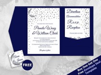 wedding photo -  DIY Printable Wedding Pocket Fold Invitation Set A7 5 x 7 | Editable MS Word file | 5 point Silver Moon Star