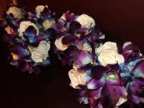 wedding photo - Bridesmaids bouquet, blue orchids and roses, Choose your own orchid