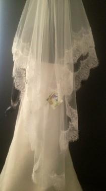 wedding photo - Free Shipping! Wedding lace veil. Lace veil, veil mantilla. Ivory lace veil, white lace veil.