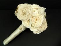 wedding photo - Natural Linen, Silk, & Satin Rustic Refined Ivory Bridal Bouquet