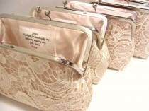 wedding photo - Set of 4 Champagne Lace Bridesmaid Clutches, Satin Personalized Lace Clutch, Wedding Clutch Set, Lace Gift Set, Eight inch Frame