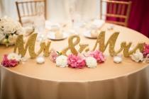 wedding photo - Gold Glitter Mr and Mrs Wedding Signs for Sweetheart Table Decor Wooden Letters, Large Thick Wood Mr & Mrs Sign Set (Item - MTS100)