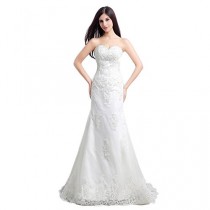 wedding photo -  White Sweetheart Lace Applique Sweep Train Mermaid Bridal Gown