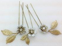 wedding photo - Wedding hair accessories - bridal hair pin set, gold leaves pin set, wedding hair clip, leaves hair pins