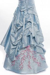 wedding photo - Blue Wedding Dress with Cherry Blossom Embroidery