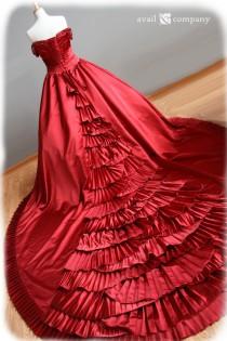 wedding photo - Red Wedding Dress Ball Gown Style with Pleats and Crystal Beading Irish or Scottish Wedding , Custom Made in your size - Audra Style
