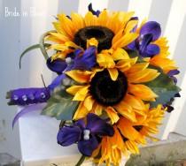 wedding photo - Wedding bouquet Brides bouquet Sunflower purple orchids country woodland silk wedding flowers