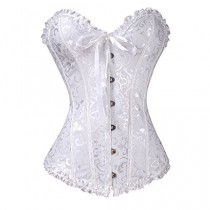 wedding photo -  White Overbust Satin Lace Waist Boned Corset Bustier with G-string