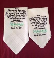 wedding photo - Set of Two Personalized WEDDING HANKIE'S Mother & Father of the Bride Gifts Hankerchief - Hankies you pick thread colors
