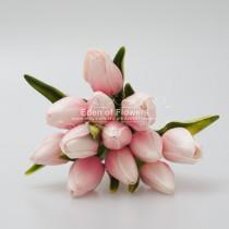 wedding photo - 12 pcs One Dozen Pink Real Touch PU Tulip Flowers Bouquets Arrangement Supply