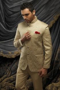 wedding photo -  Cream satin dashing prince suit with standing collar