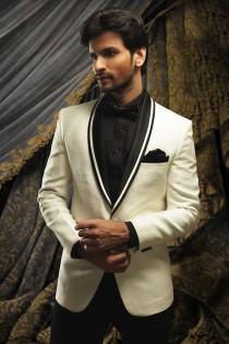 wedding photo -  off white resplendent price suit with shawl lapel