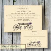 wedding photo - Tandem Bicycle Wedding Invitation, Custom Printable, Tandem Bike Rustic Wedding, Vintage Bicycle Invitation, Wedding Suite