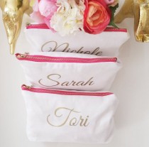 wedding photo - Cosmetic Bags SET OF 3 - Cotton Canvas Monogram Bag