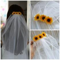 wedding photo - Bachelorette Veil Bridal Shower Veil Sunflower Party Accessory Headband Veil Sunflower Bride Party Rustic Sunflower Wedding