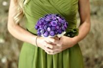 wedding photo - Purple Button Bouquet / wedding bouquet / alternative bouquet / button bridesmaid bouquet