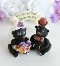 wedding photo - Badger wedding cake topper, custom personalized cake topper, honey badger bride and groom with banner