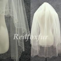wedding photo - 2 tier Ivory Bridal Veil Crescent edge Hand-beaded Wrist length Wedding dress Veil Wedding Accessories With comb