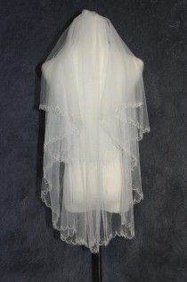 wedding photo - Wedding bridal veil, white ivory veil, crystal veil, comb veil, fingertip veil, wedding accessories, Two Layer Veil Hand-beaded veil