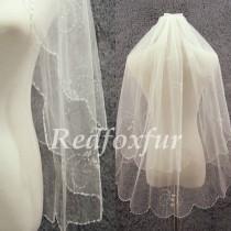 wedding photo - 2T Ivory Bridal Veil Elbow Veil Fine Hand-beaded Crescent edge Wedding dress veil Wedding Accessories With comb