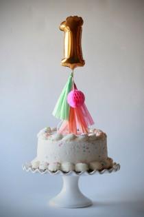 wedding photo - FREE SHIPPING Mini gold foil mylar balloon with tassels cake topper table number