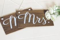wedding photo - Mr and Mrs Signs, Rustic Wooden Wedding Signs, Wedding Chair Signs. Wedding Decor, Boho Wedding, Photo Prop Signs, Bridal Gift.